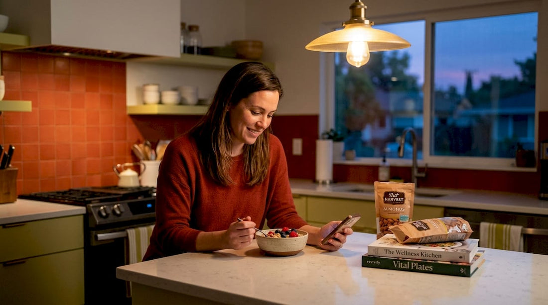 Woman enjoying prebiotic-rich breakfast in kitchen