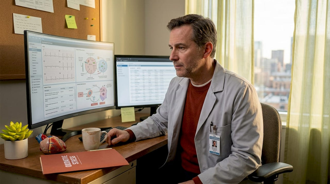 Cardiologist reviewing heart health charts