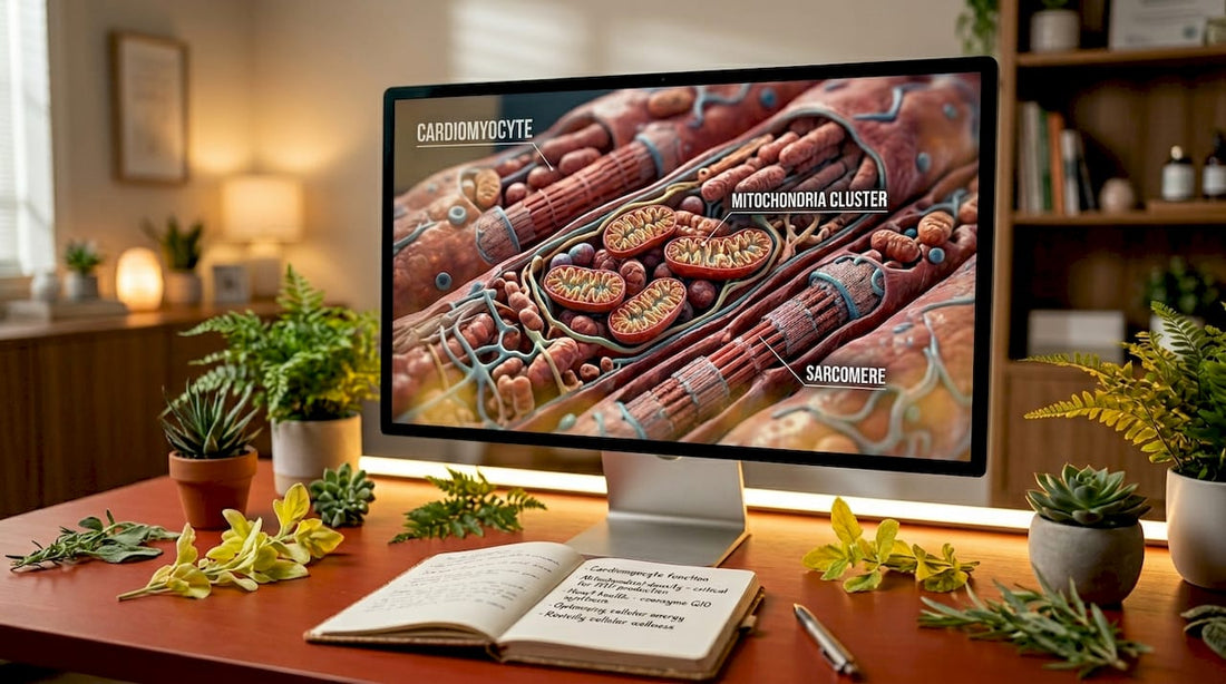Detailed cardiomyocyte mitochondria model on lab screen