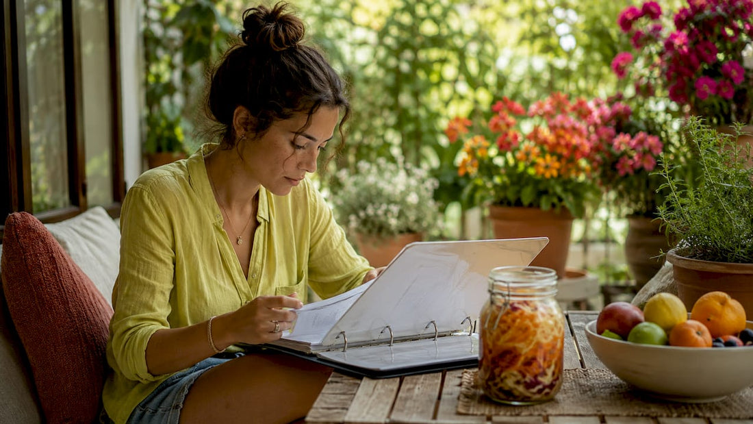 Nutritionist reviewing gut health protocols in kitchen