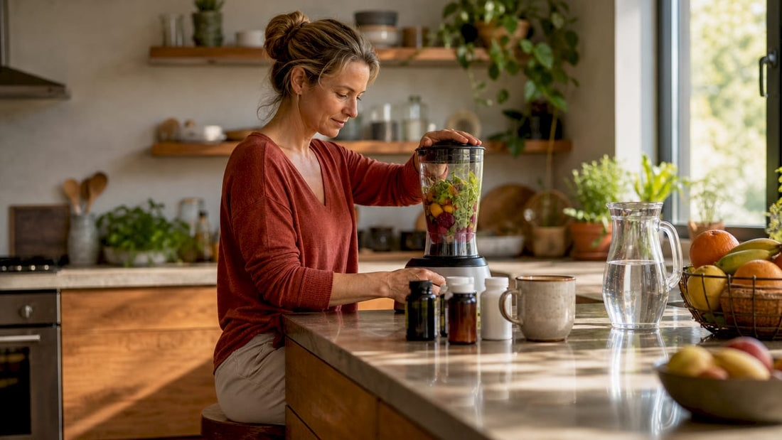 Woman preparing healthy smoothie at home