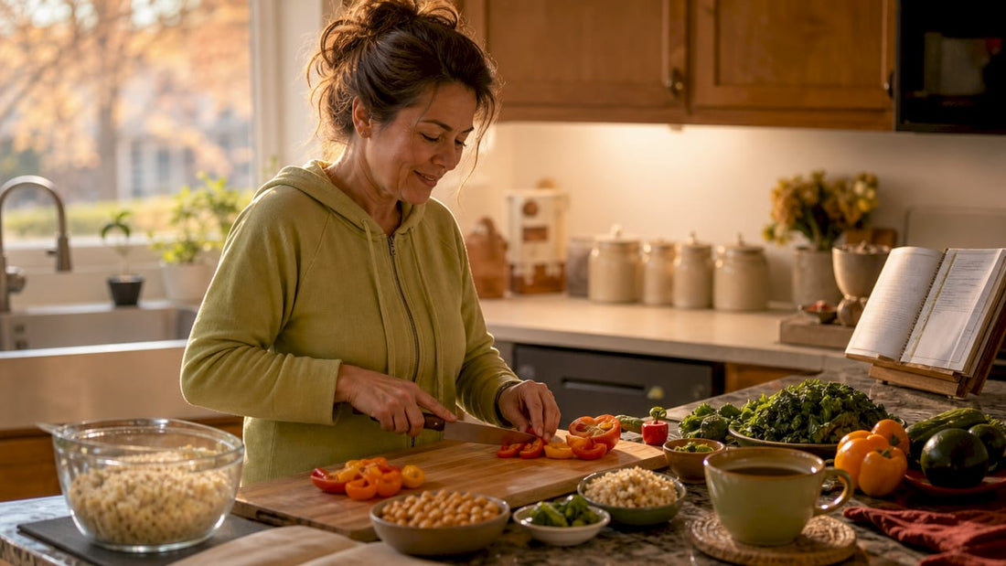 Woman preparing fiber-rich gut health meal