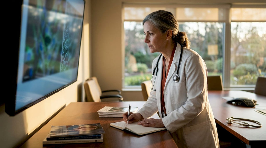 Cardiologist reviewing heart cell damage images