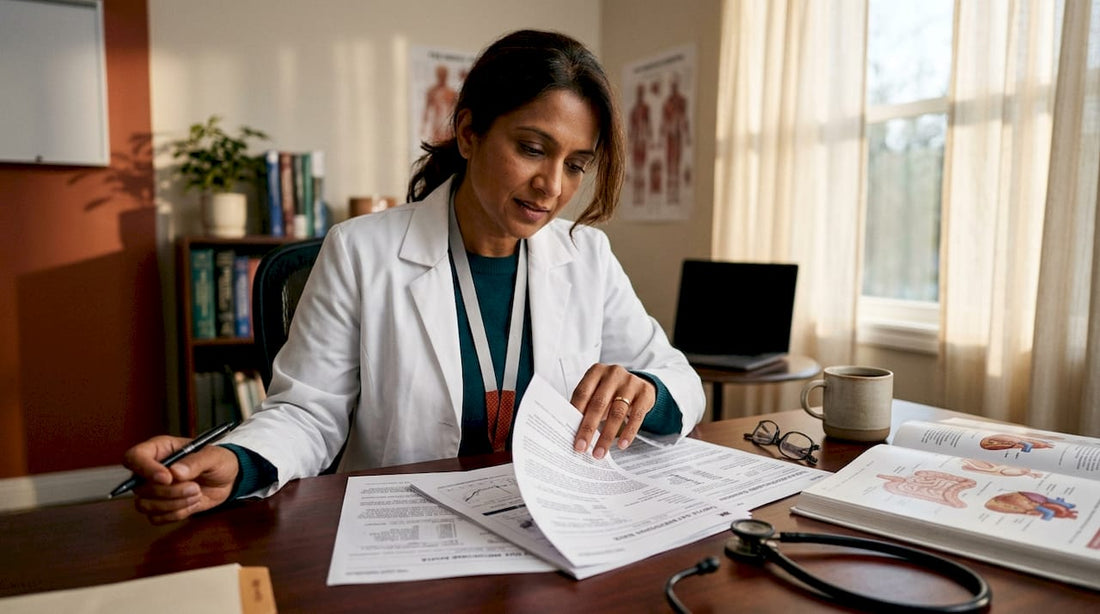 Cardiologist reviewing gut microbiome heart study