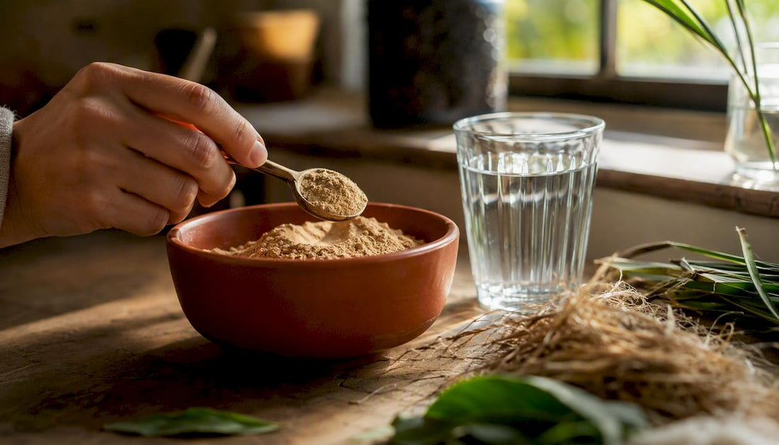 Supplement powder and water for gut health