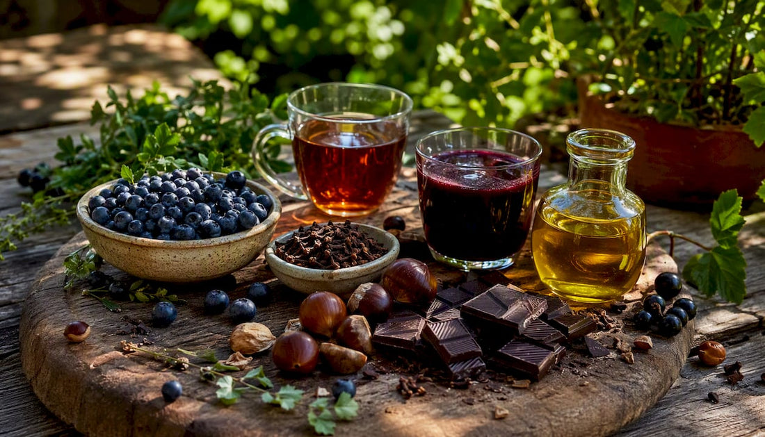 High polyphenol foods variety overhead view