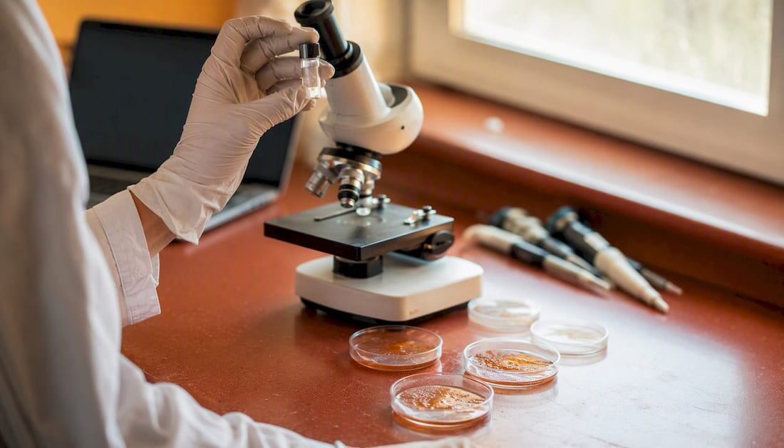 Lab scene analyzing cellular oxidative damage