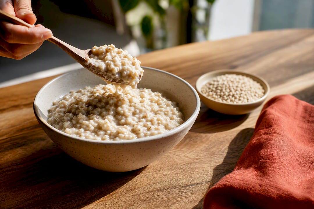 Cooked oats with barley grains