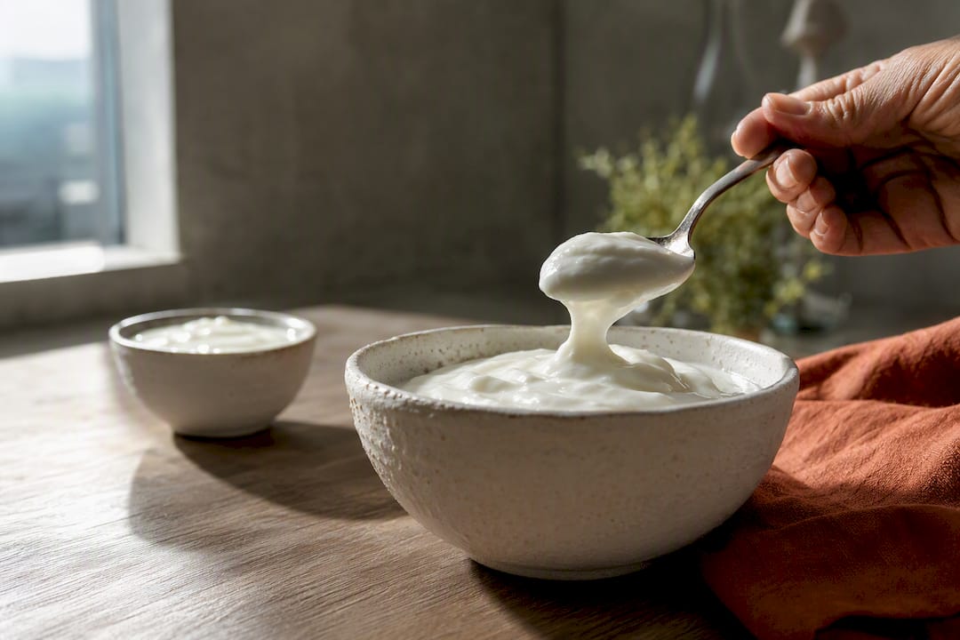 Plain yogurt bowl in a research kitchen