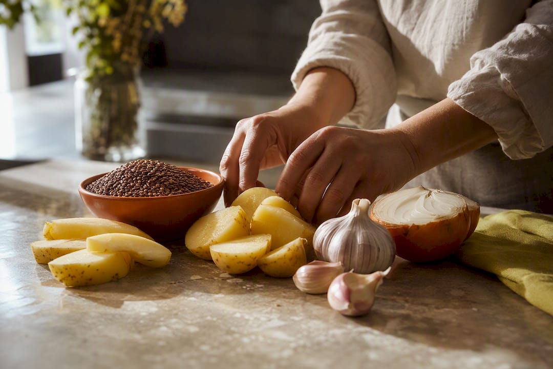 Natural prebiotic foods arranged for meal preparation