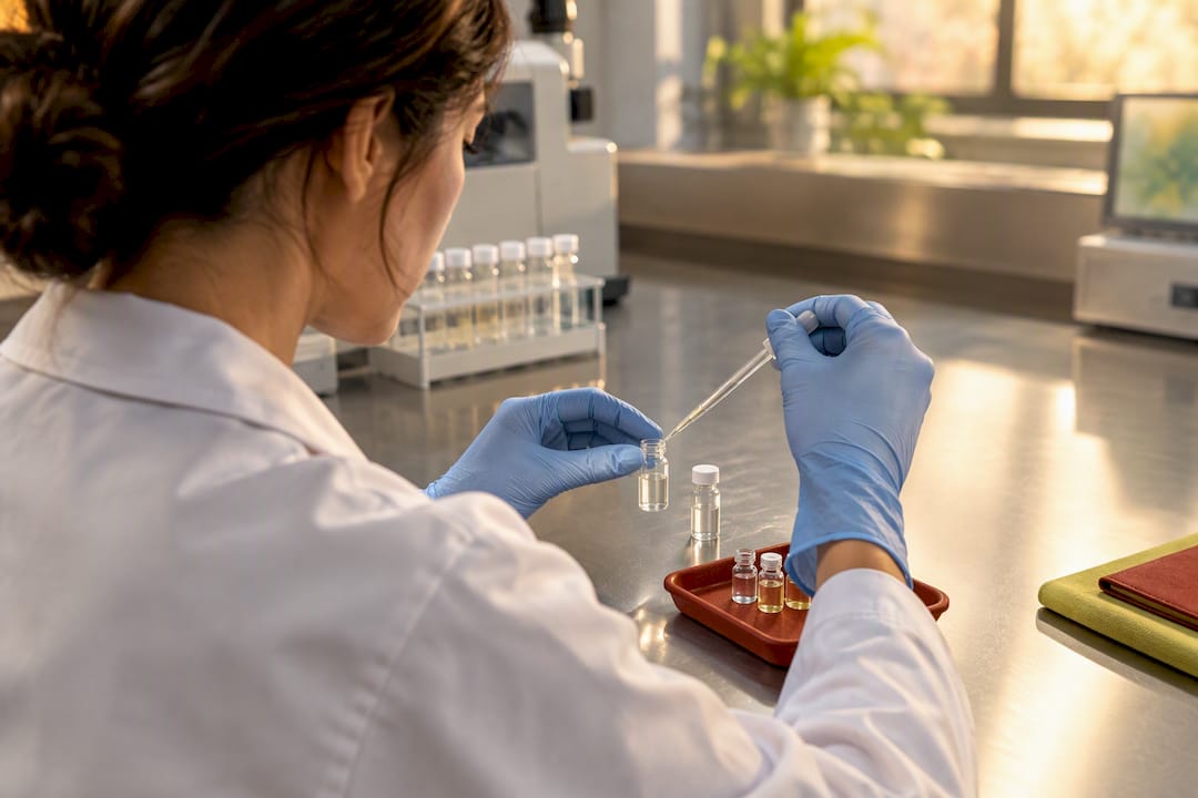 Researcher handling samples in laboratory
