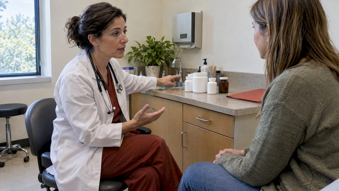 Clinician and patient discussing probiotic strains