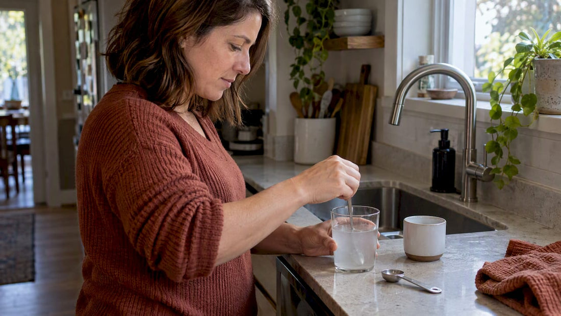 Woman mixing prebiotic fiber into water