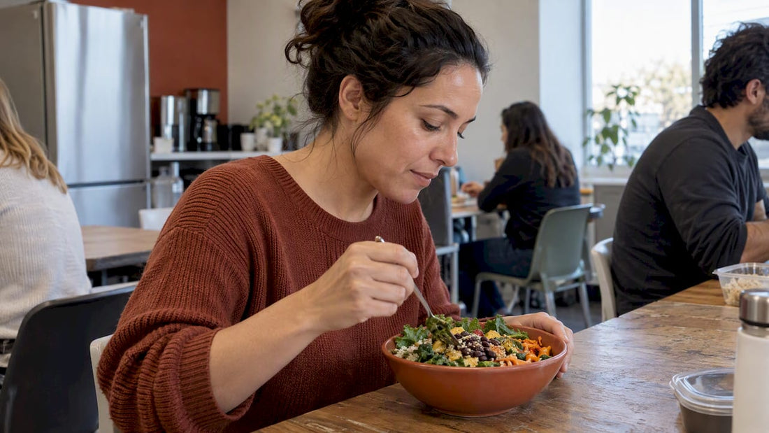 Person eating a whole food lunch