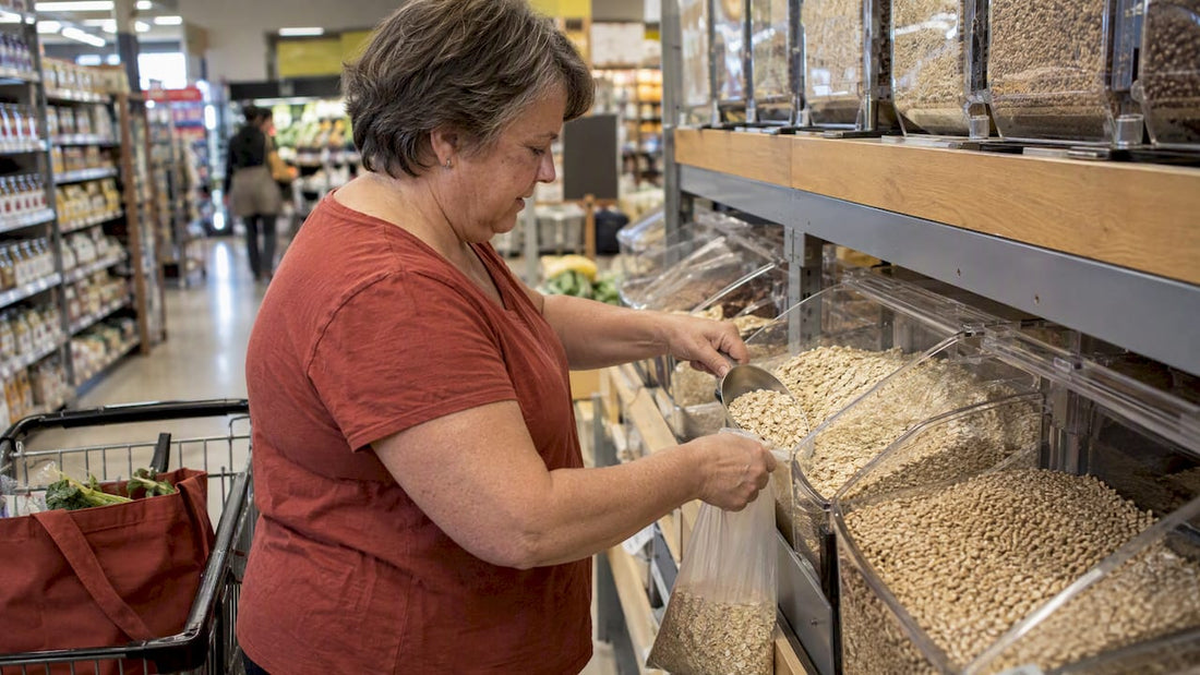Shopper choosing oats and barley