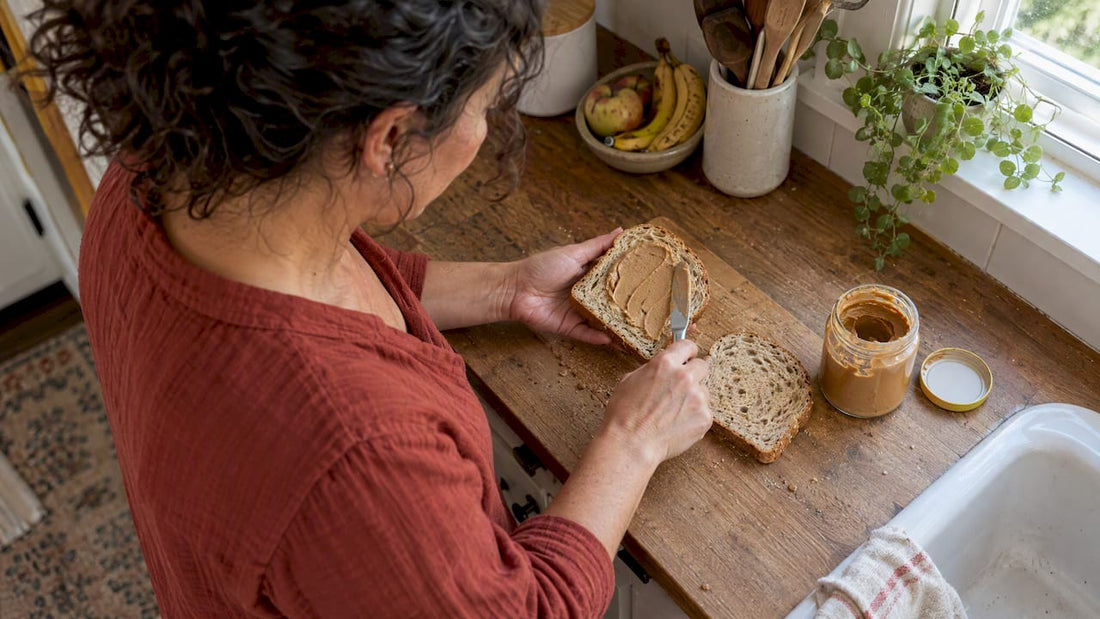 Nut butter spread on a slice of bread