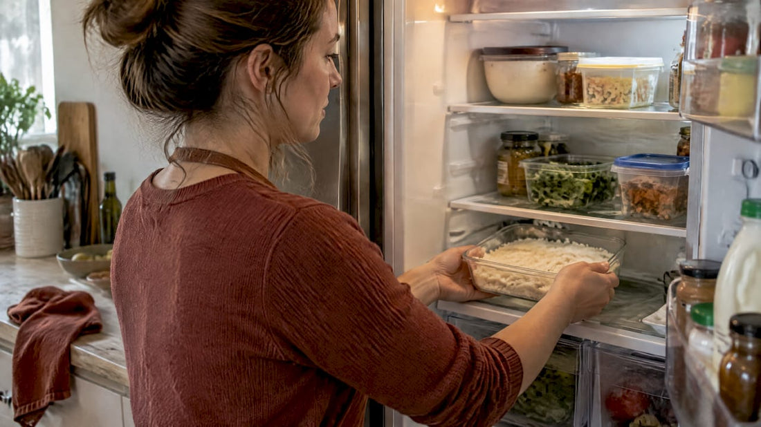 Cooked rice cooling in a refrigerator