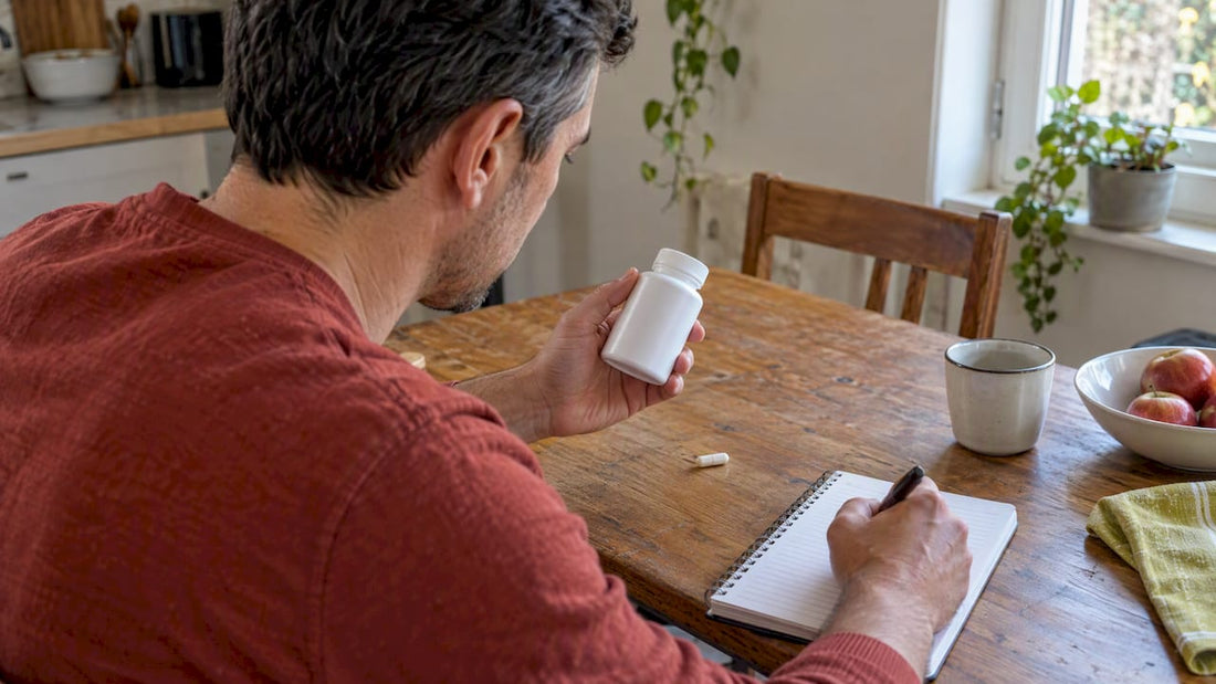 Person preparing a probiotic trial and symptom log